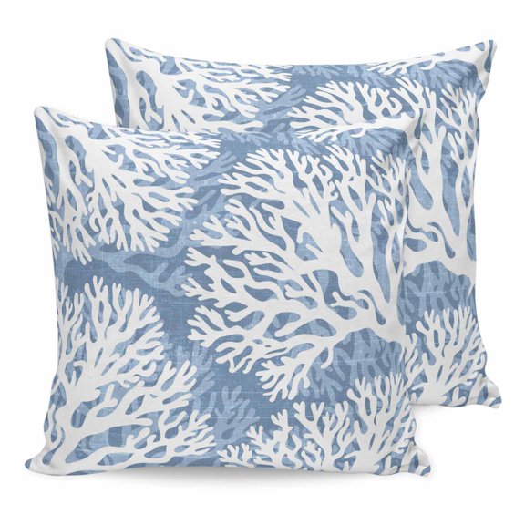 Pillow Covers 16x16 Set of 2, Lake Blue Coral Coastal Throw Pillow Covers Decorative Couch Cushion Cover, Summer Beach Nautical Ocean Microfiber Soft Square Pillowcases for Bedroom Living Room Sofa