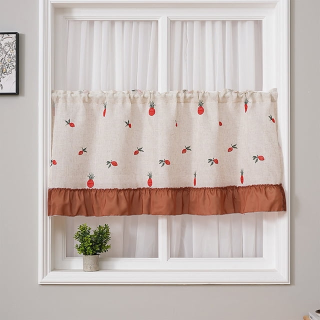 Window Valance Curtain Panels, Short Rod Pocket Light Blocking for Small Kitchen Bathroom Basement, Polyester, Multicolor, 1 Panel (100x60cm)