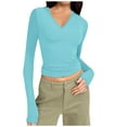 thumbnail image 7 of VNKIDY Women's Solid Color Slim Fit T Shirts Long Sleeve V Neck Stretchy Tees For Casual Daily Outdoor Wear Versatile Tops, 7 of 7