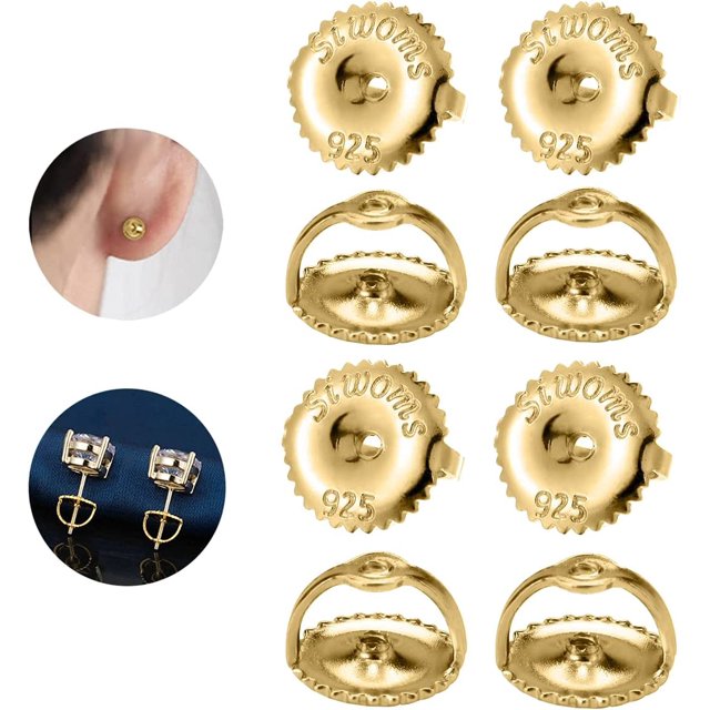 4 Pairs Hypoallergenic Screw Earring Backs Replacements, Secure 14K