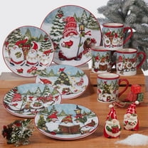Christmas Gnomes 16-Pcs Assorted Colors Earthenware Dinnerware Set (Service for 4)