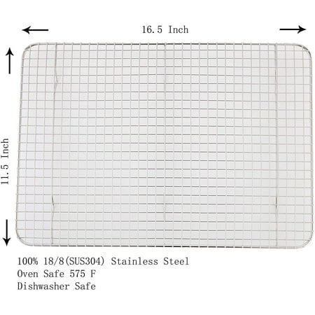 

Cooling Rack 11.5 x 16.5 100% 18/8 Stainless Steel Cross Wire Baking Rack Roasting Rack Fits Half Sheet Pan for Cookie Cakes Breads Cooking Grilling-Oven Safe Dishwasher Safe