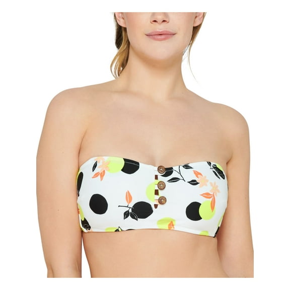 HULA HONEY Women's Multi Color Geometric Stretch Removable Cups and Straps Convertible Citrus Bandeau Swimsuit Top L