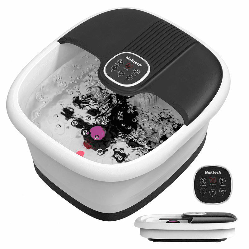 Nekteck Foot Spa Bath Massager with Heat and Bubbles, Collapsible Foot Soaking Tub, 16 Rollers, Remote, Red Light, Home Pedicure Gift