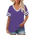 thumbnail image 2 of Bovemsi Plus Size V Neck T Shirts Women Short Sleeve Tops Casual Summer Tshirts Loose Fit Tee, Purple Women's Summer Short Sleeve T-Shirts, 4XL, 2 of 4