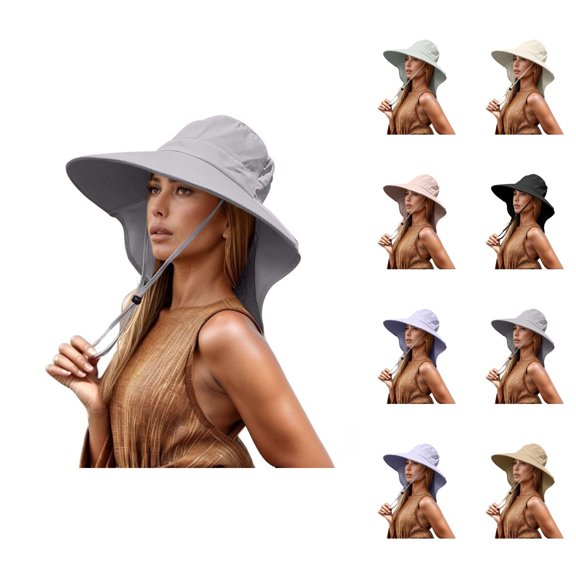 Sun Hats for Women UV Protection – Wide Brim Bucket Hat with Neck Flap, Summer Foldable Hat for Travel, Pool, Gardening, and Outdoor Use