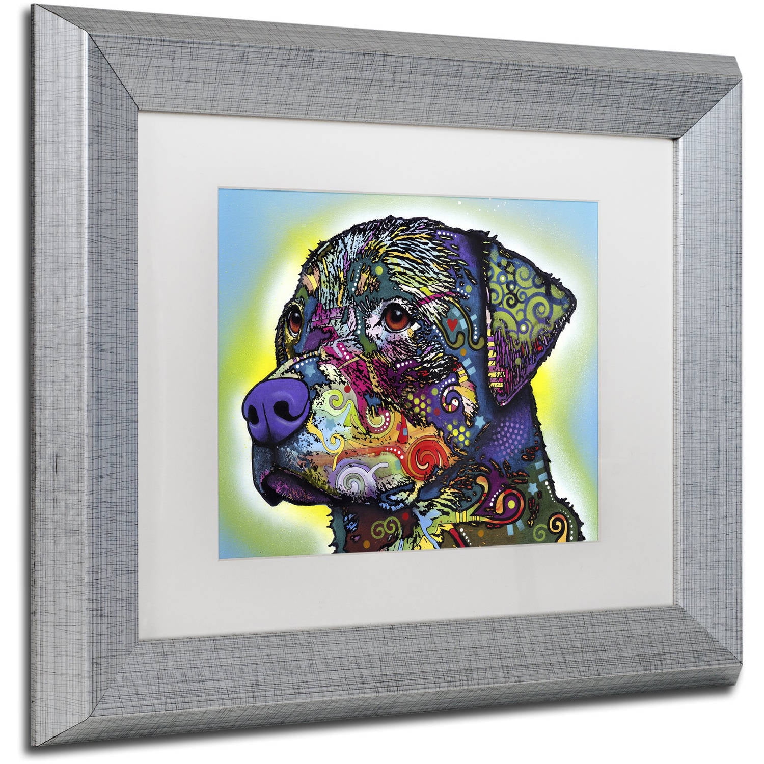 Trademark Fine Art "The Rottweiler" Canvas Art by Dean Russo, White Matte, Silver Frame