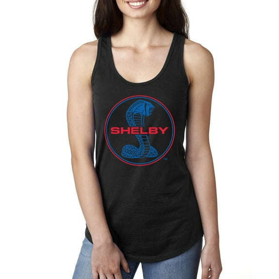 Wild Bobby, Shelby Cobra USA Logo Emblem Powered by Ford Motors, Cars and Trucks, Women Racerback Tank Top, Black, Small