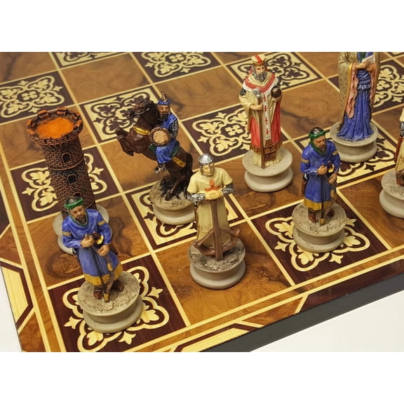 Medieval Times Crusade Arabian Vs Christian Chess Set W 17" Burlwood Color Board