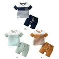 thumbnail image 7 of Hotiary Toddler Baby Boys Summer Outfits Stripe Patchwork Short Sleeve T-shirt Top + Solid Color Elastic Waistband Drawstring Shorts with Pockets 2 Piece Sets Infant for 0 Month-3 Years, 7 of 7