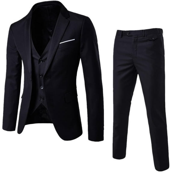 Baqcunre Clearance! Suits for Men, Men's Suit Slim 3 Piece Suit Business Wedding Party Jacket Vest & Pants Coat Blazer for Men Tops for Men, A Suit Black L