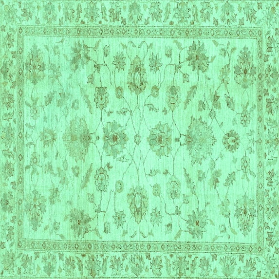 Ahgly Company Machine Washable Indoor Square Oriental Turquoise Blue Traditional Area Rugs, 7' Square