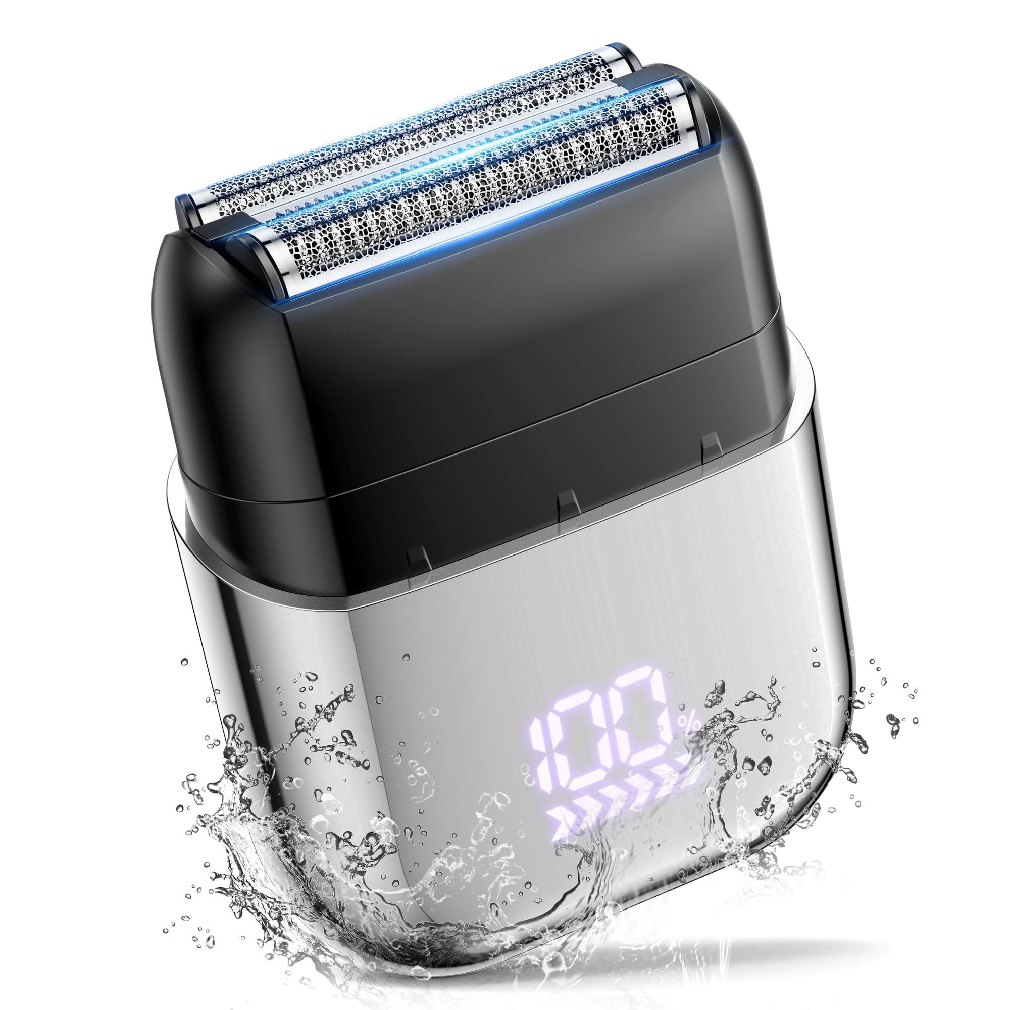 Scootworks Electric Razor for Men, Foil Shaver, Mini Cordless Razor, IPX7 Waterproof Wet Dry Shaver, Type C Rechargeable, LED Display, Travel Lock, 100 Minute Runtime