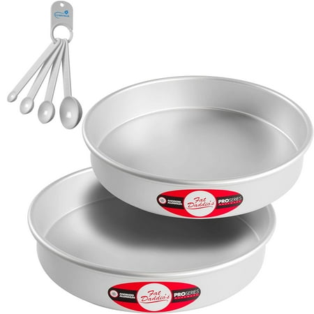 

Fat Daddios 10 x 2 Anodized Aluminum Tiered Round Cake Pans Set of 2 Bundle with a Spoon Set (10 Diameter 2 Deep)