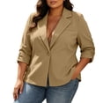 thumbnail image 2 of Vmvidoty 2026 Women's Plus Size Blazer 3/4 Sleeves Single Button Open Front Pocket Jacket Casual Coat Khaki 4XL, 2 of 8