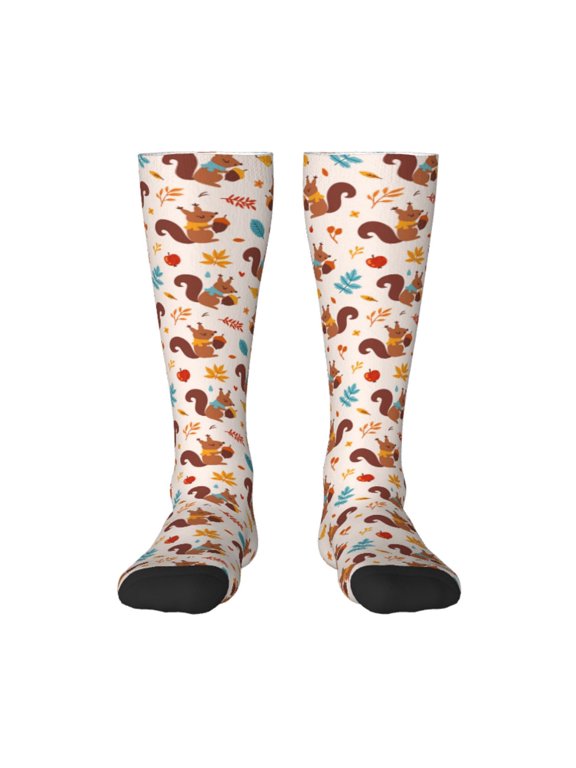 Vsdgher Forest Squirrel Nuts Print Thigh High Socks Extra Long Stretchy Sock Women Over Knee High Opaque Stocking Daily Wear