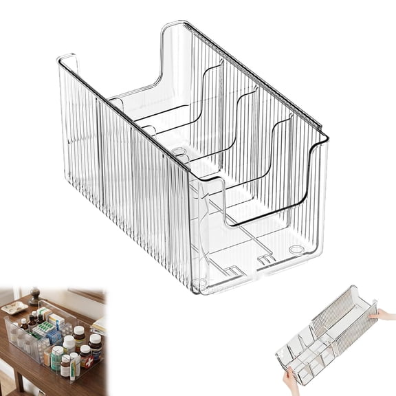 Transparent Expandable Medicine Organizer, 24.5-43cm Adjustable Clear Divider Tray for Kitchen Drawer, Bathroom Cabinet and Bedroom Vanity
