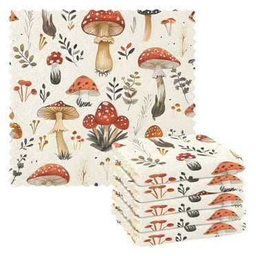 6 Packs Mushroom Fallen Leaves Kitchen Dish Towels Soft Absorbent Dish Cloths 11"x11"