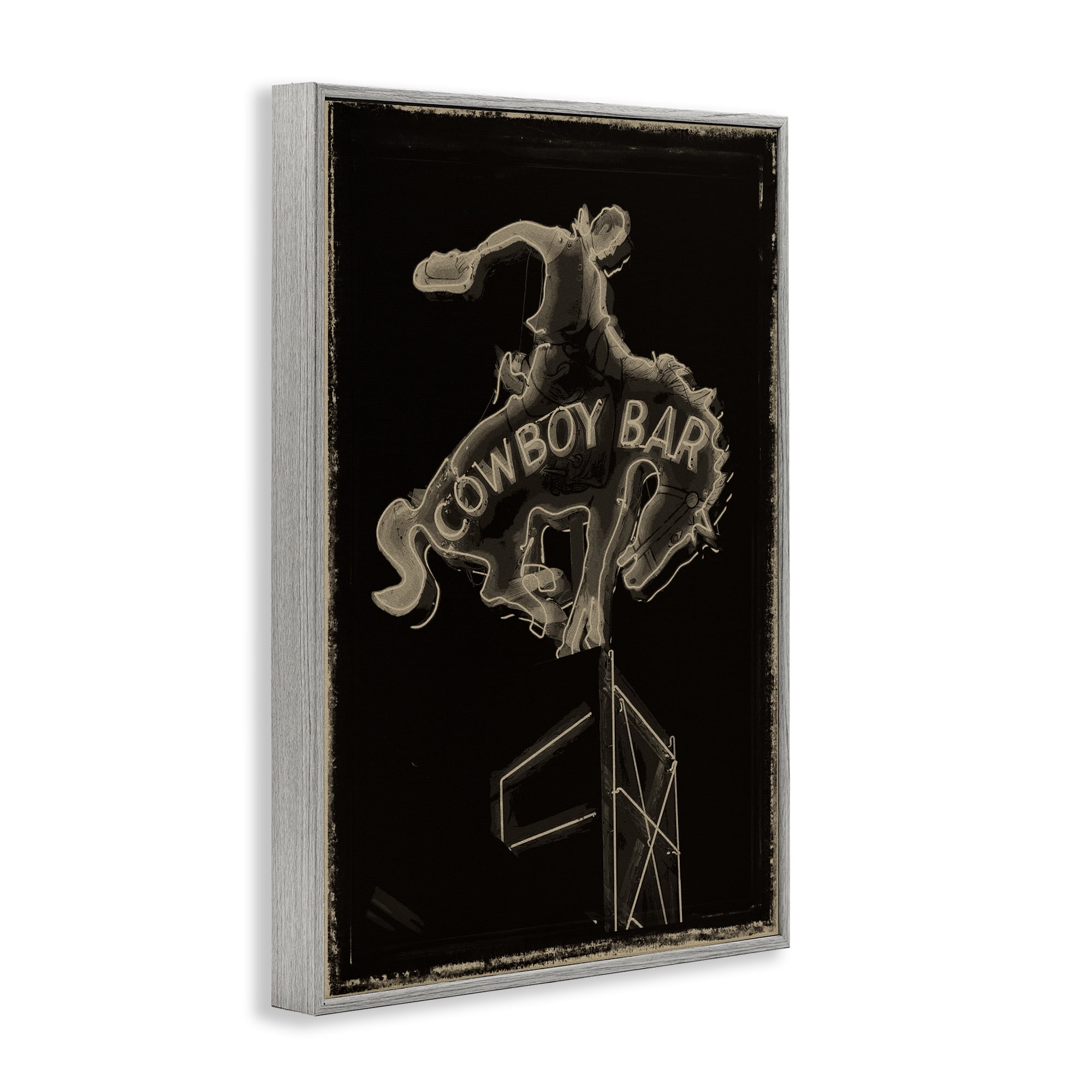 Stupell Industries Cowboy Bar on Black Gray Framed Giclee Art, design by Grotto Studios