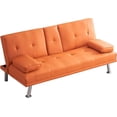thumbnail image 4 of Faux Leather Convertible Folding Futon Sofa Bed with 2 Cup Holders - Orange, 4 of 9