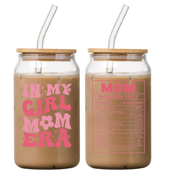Bluxeo Gift for New Mom, Baby Shower Gift, Girl Mom Gifts, In My Girl Mom Era Cup with Bamboo Lid and Straw