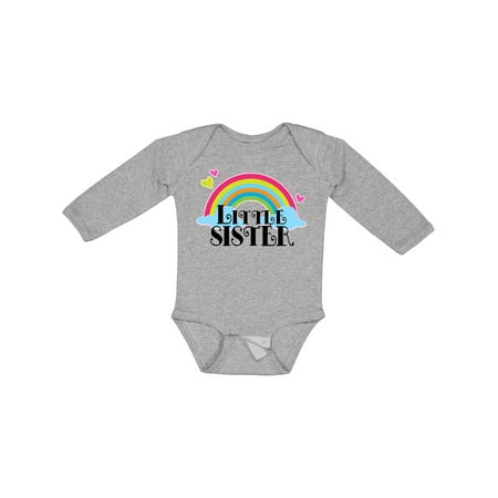 

Inktastic Little Sister Outfit Cute Rainbow Gift Baby Girl Long Sleeve Bodysuit