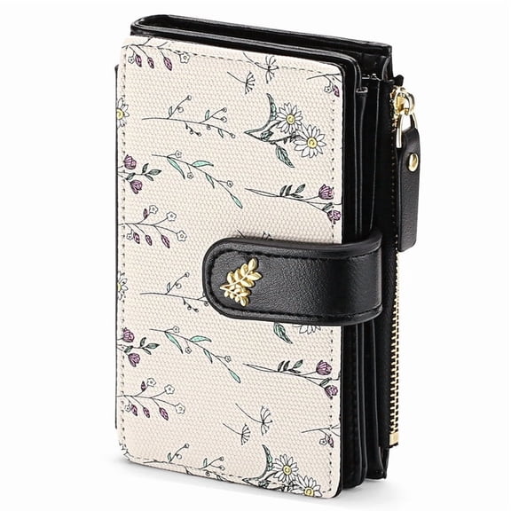 GAEKEAO Wallets for Women RFID Blocking Medium Bifold Ladies Wallet Leather Floral Card Holder Purse with Zipper Coin Pocket