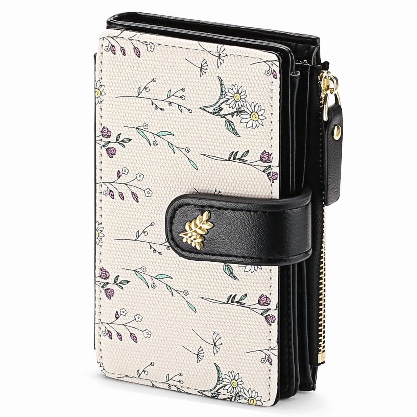 GAEKEAO Women's Medium Bifold Leather Wallet, Floral