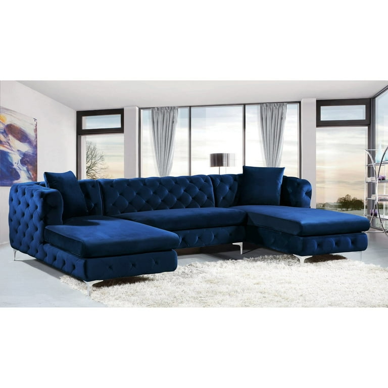 Royal Blue Velvet Sectional Sofa Baci Living Room