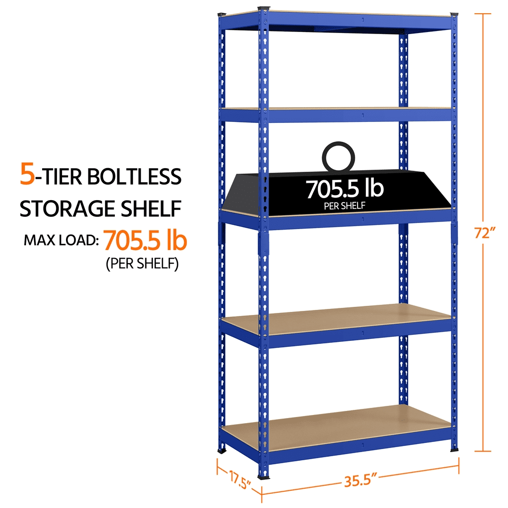 Alden Design 5-Tier Boltless & Adjustable Steel Storage Shelf, Blue