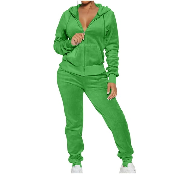 up to 60% off Gifts Lounge Set for Women Womens Gold Velvet Coat 2 Piece Outfits Set Casual Solid Full Zip Fleece Hooded Sweatshirt Lounge Set Sports Pocket Jogger Pant Tracksuits Set Holiday