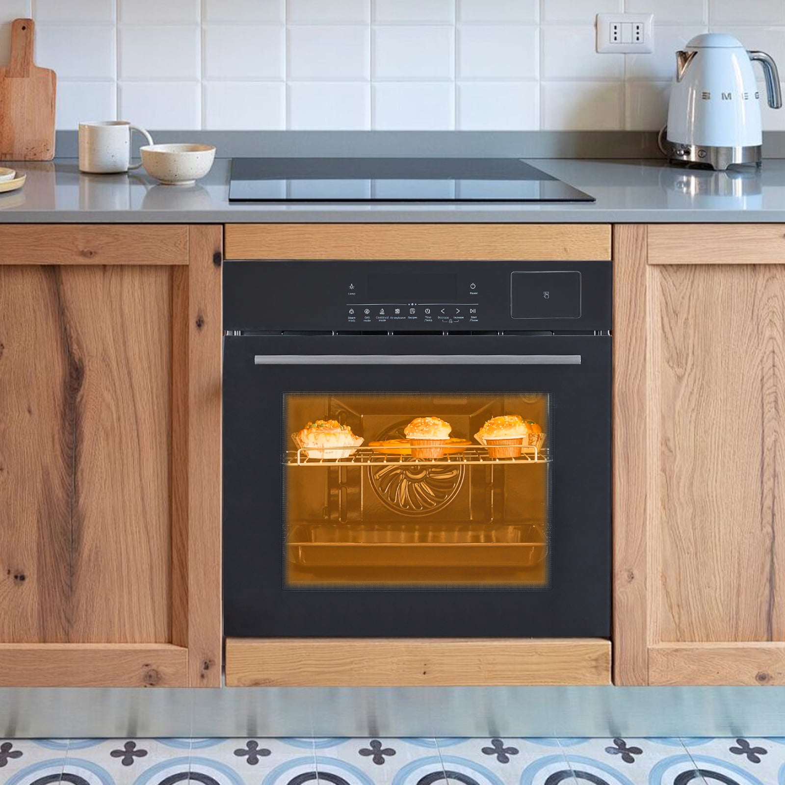 24" Electric Wall Ovens  with 8 Baking Modes 2.5Cu.ft Built-in Electric Ovens with Air Frying Function 3000W Touch Control Double-Layered Glass Door Silver