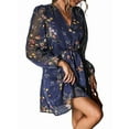 thumbnail image 3 of Women's Flowy V-Neck Mini Dress with Long Peasant Sleeves, Casual Chiffon Dress for Spring and Summer Blue M, 3 of 9