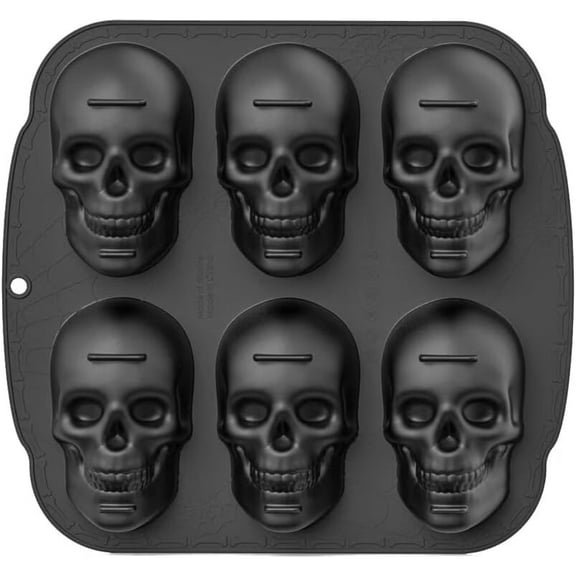 SENIURIS Skull Molds for Baking, 6 Cavity Pirate Skull Cake Pan Silicone Mold For Halloween and Party Baking.