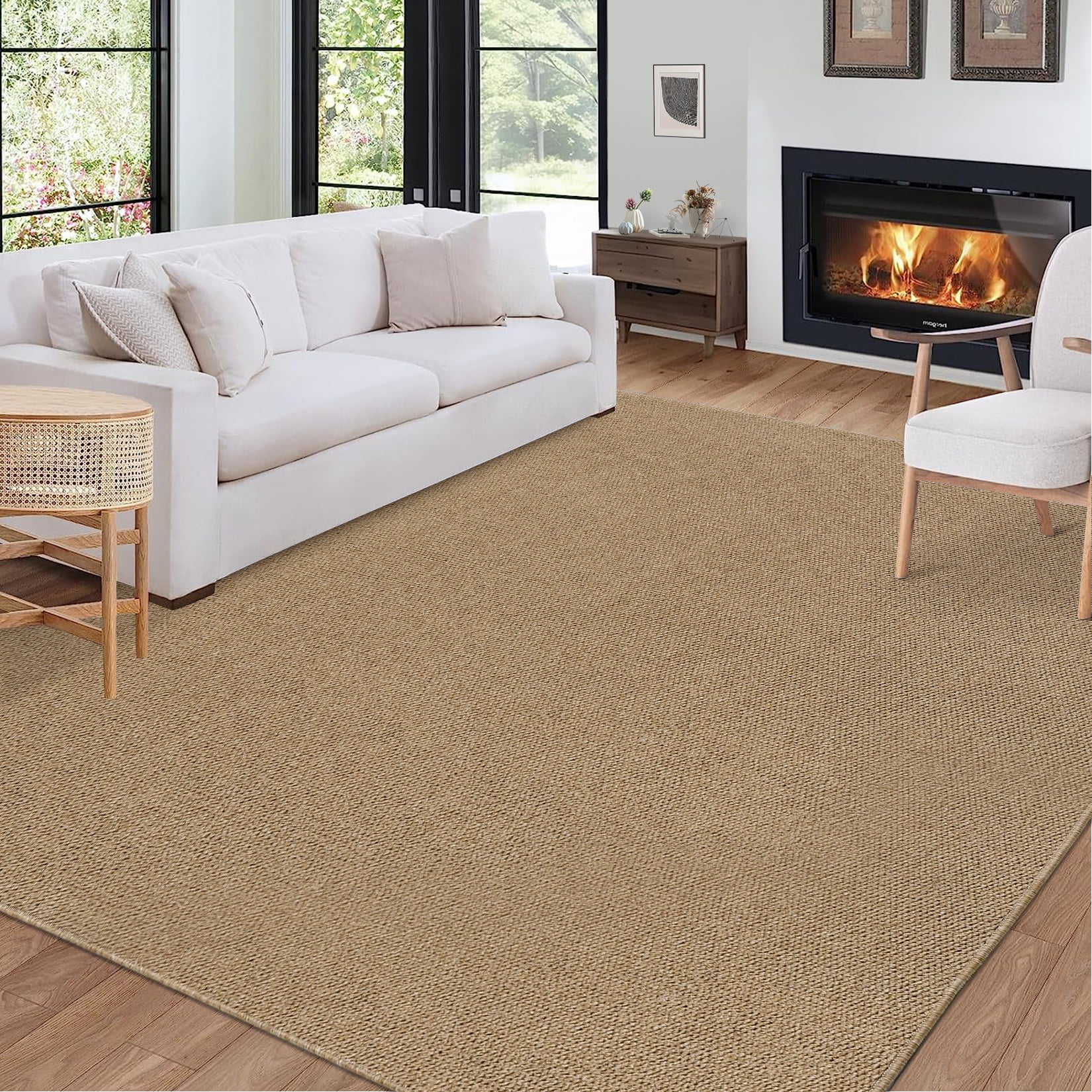 COZONY 5'x7' Washable Area Rug, Modern Textured Low-Pile Polypropylene Carpet, Stain Resistant Non-Slip Solid Accent Rug for Living Room Bedroom, Brown