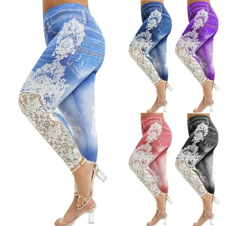 

Taluosi Women Fashion Lace Patchwork Hip Lifting High Waist Skinny Pants Long Trousers