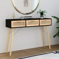 thumbnail image 3 of vidaXL Console Table Entryway Side Table Solid Wood Pine and Natural Rattan, 3 of 21