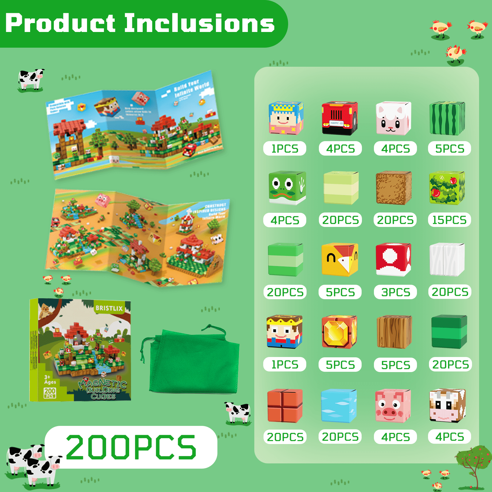 200pcs Farm Animal Magnetic Building Blocks for Kids | STEM Montessori Sensory Toys for School & Home | Construction Toys & Holiday Gifts for Boys Girls Ages 3-12