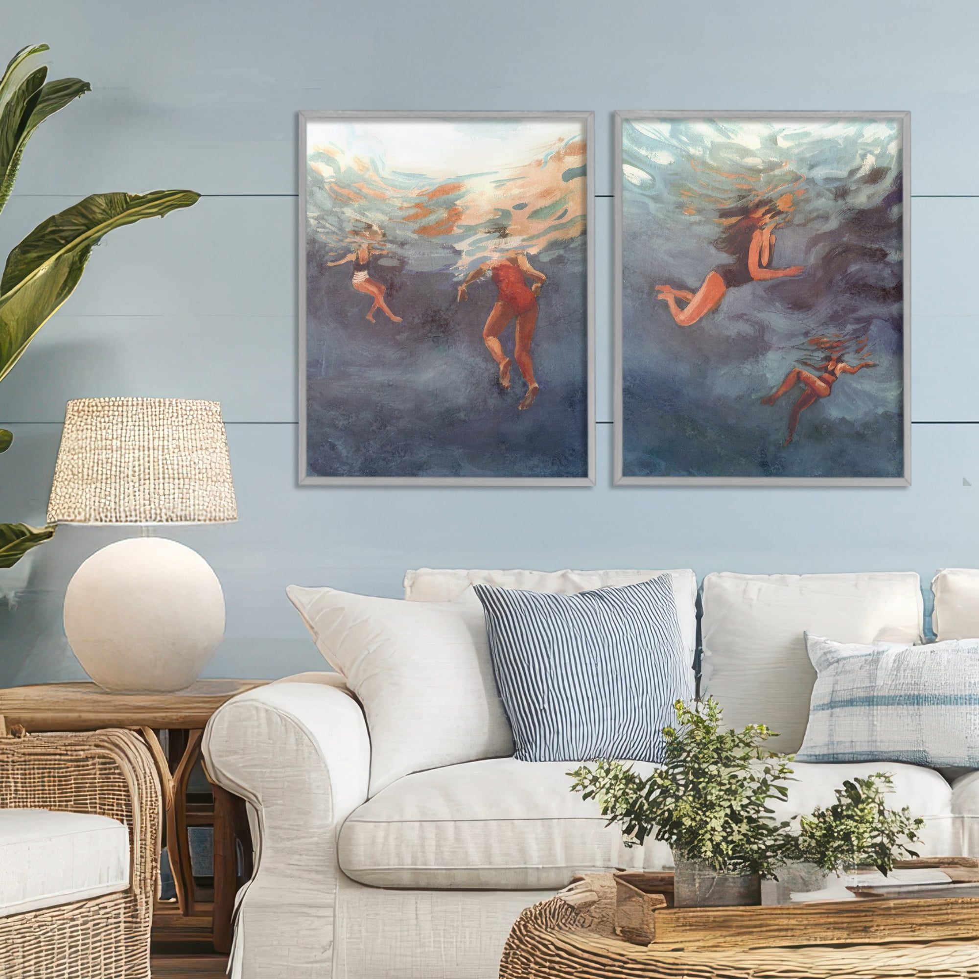 Stupell Industries Swimming Summer's Dance 2 Piece Gray Framed Giclee Art Set, design by Victoria Barnes
