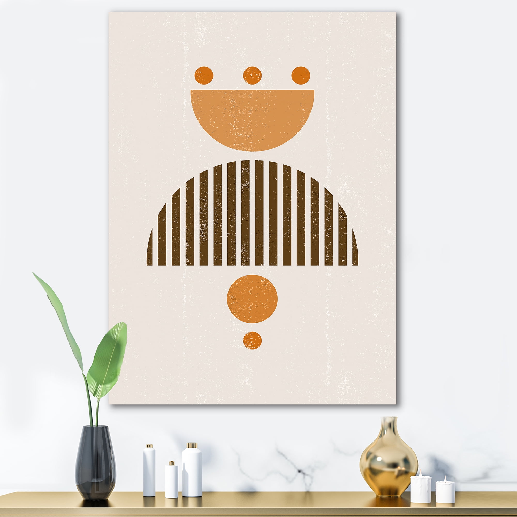 Designart ' Abstract Minimal Moon and Sun In Earth Tones II ' Modern Canvas Wall Art Print