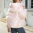 thumbnail image 2 of Defitshape Women's Long Sleeve Quilted Jacket Thermal Top Metallic Full Zip Spring High Neck Hooded Outerwear Pink 14, 2 of 4