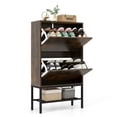 thumbnail image 2 of Spaco Industrial Shoe Storage Cabinet with 2 Flip Drawers and 1 Bottom Metal Shelf-Brown, Shoe Storage Cabinet for Entryway Hallway, 2 of 7