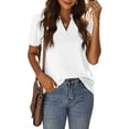 thumbnail image 2 of Entyinea Womens Tops Dressy Causal Short Sleeve Blouse V Neck Ribbed Knit T-Shirt White M, 2 of 5