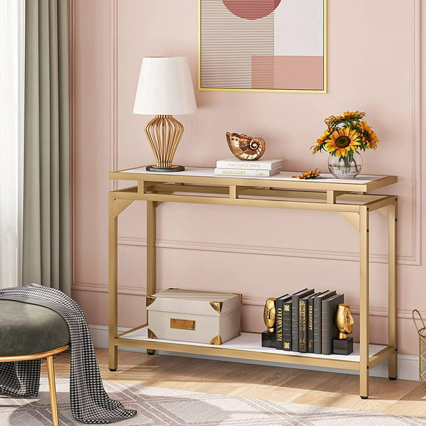 2 Tier Gold Console Sofa Table with Storage