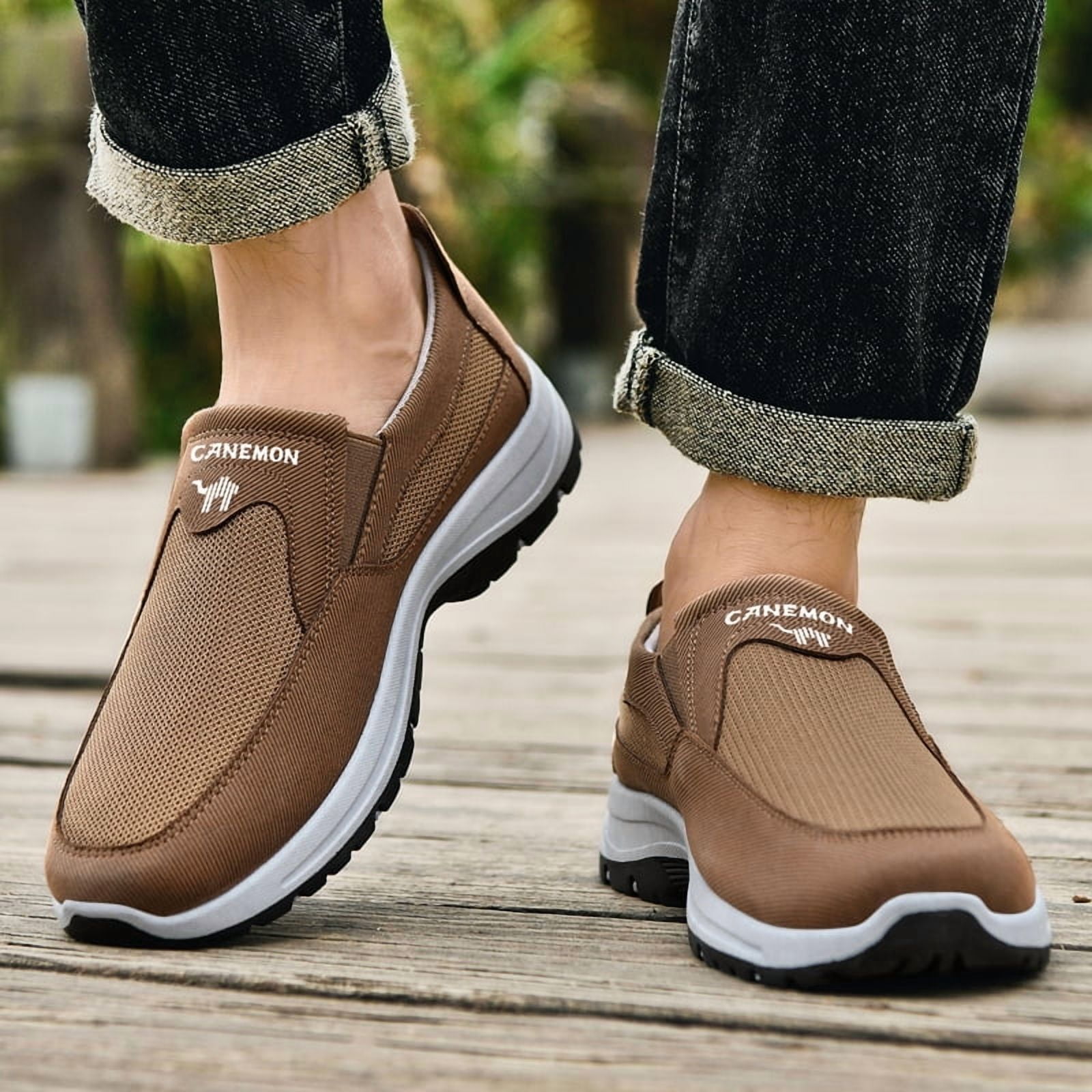 CANEMON Men's Slip-on Mesh Walking Shoes, Breathable Comfortable Casual Outdoor Hiking Sneakers