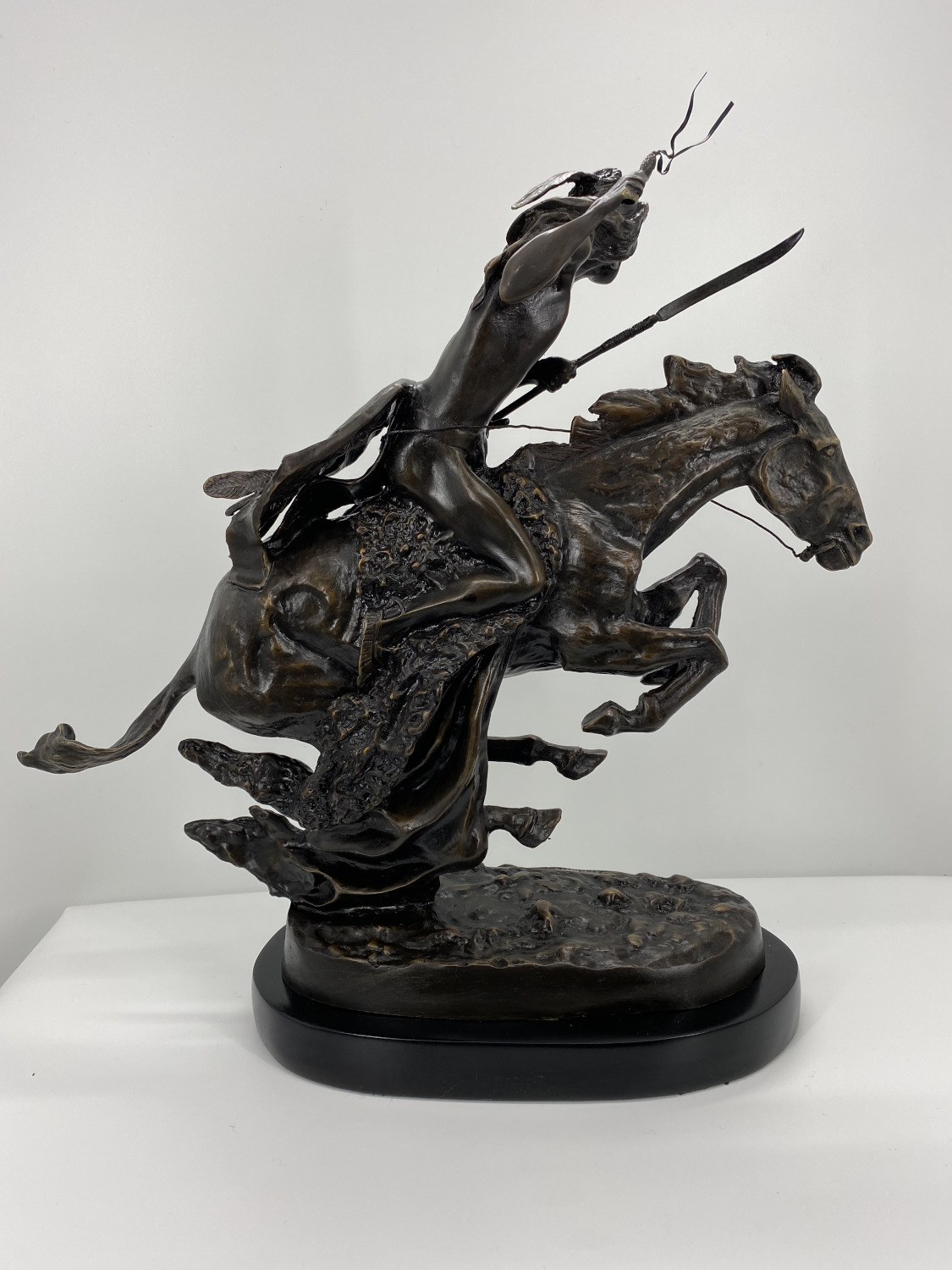 Frederic Remington Solid American Bronze Statue "Cheyenne" baby size 8"H x 8"L x 3.5"W - image 4 of 6