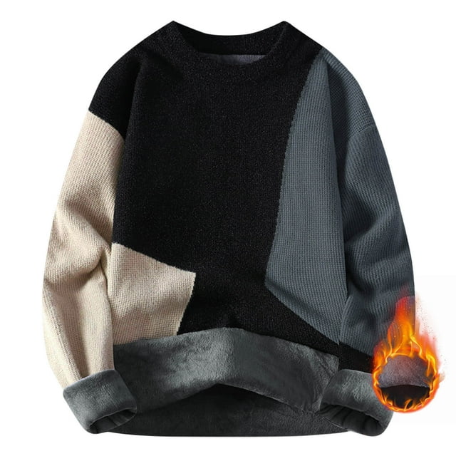 Pisexur Chandails Hommes Doux et Confortables Chandails d'Automne Hommes Décontractés à Imprimé Col Rond Couleur Unie Manches Longues Chandail Tricoté à Rayures Bleu,4TG