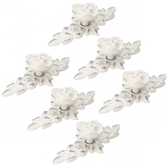 LAMIRO Antique Rose Flower Cabinet Knobs,Vintage Kitchen Shabby Chic Zinc Alloy Drawer Pull Handles for Dresser Vanity Nightstand Cupboard Wardrobe with Backplate (6Pcs,Silver Line)