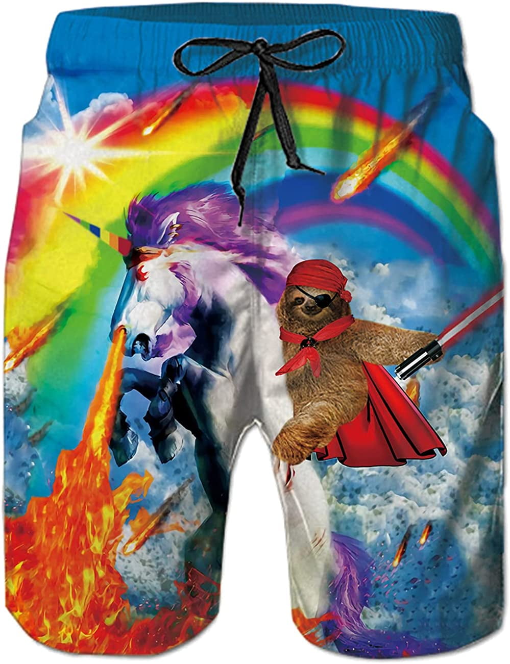 Men's A-sloth-Unicorn Swim Trunks Summer Cool Quick Dry Board Shorts