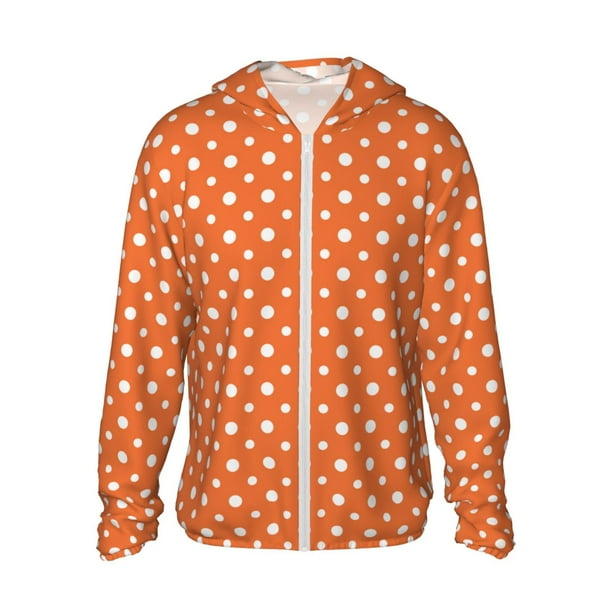 Fotbe Orange And White Polka Dot Chaqueta con Protección Solar UPF 50+ para Hombre y Mujer, Camisa con Capucha y Bolsillos-Large